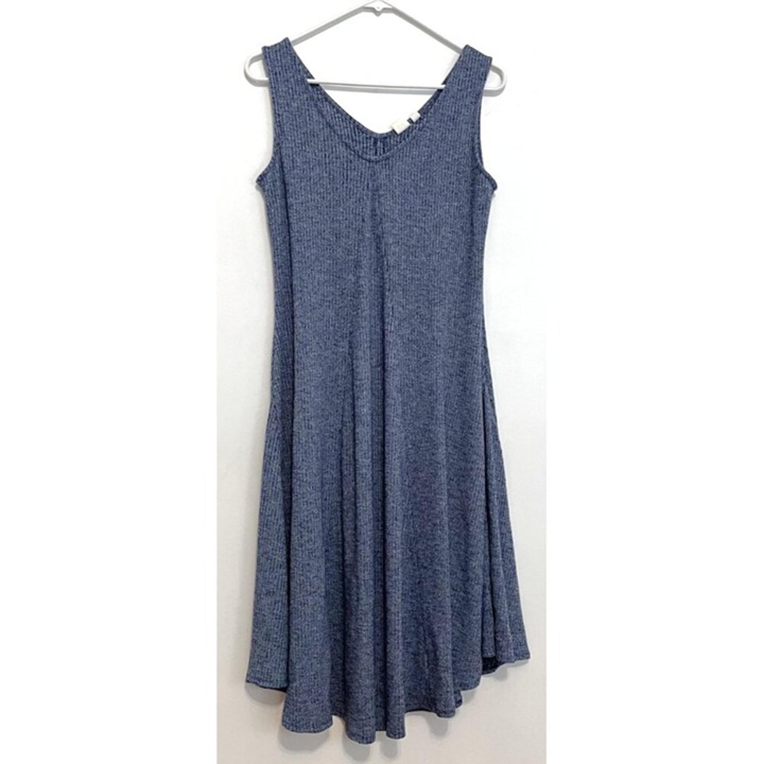 GAP Ribbed Softspun Sleeveless Midi Dress Navy Blue White Marled Ribbed V-Neck S