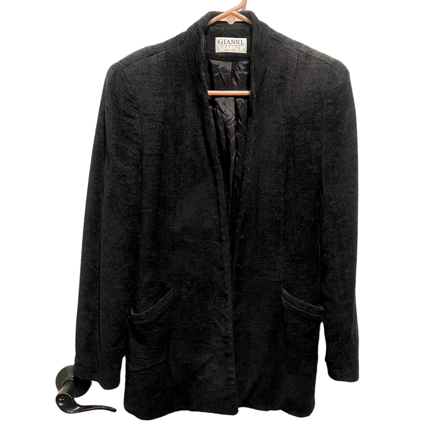 Vintage Women Gianni Petite Sport Jacket Black Textured Blazer 8