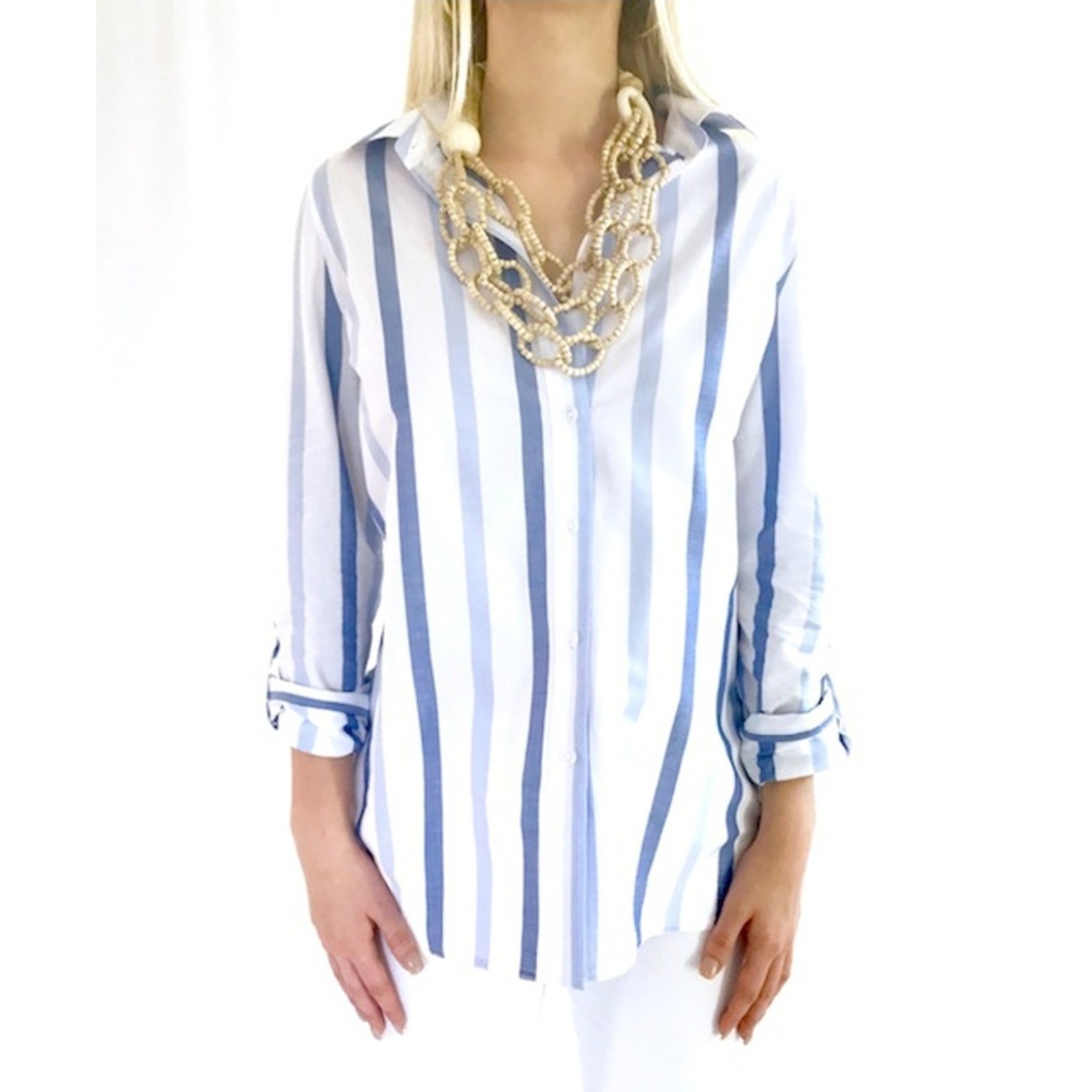 Tyler Boe Awning Blue Stripe Workshirt 100% Cotton Button Down Long Sleeve Sz. M