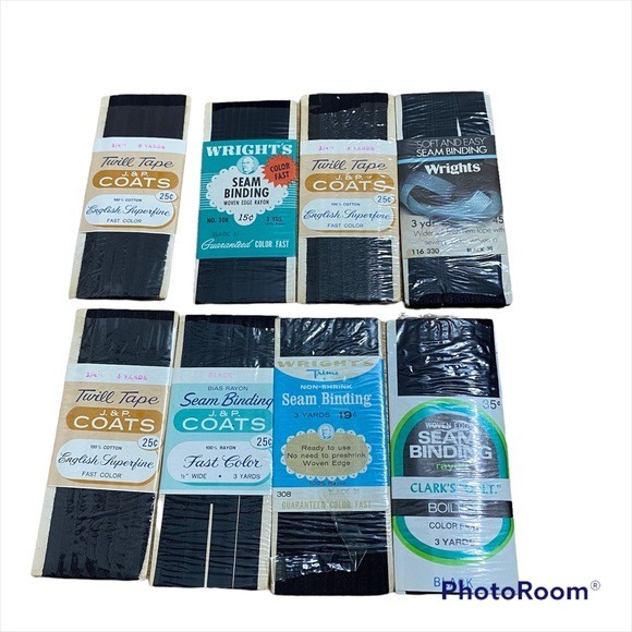 Vintage Twill Tape Coats Seam Binding Bundle Black Wright’s Rayon 1/2” Wide