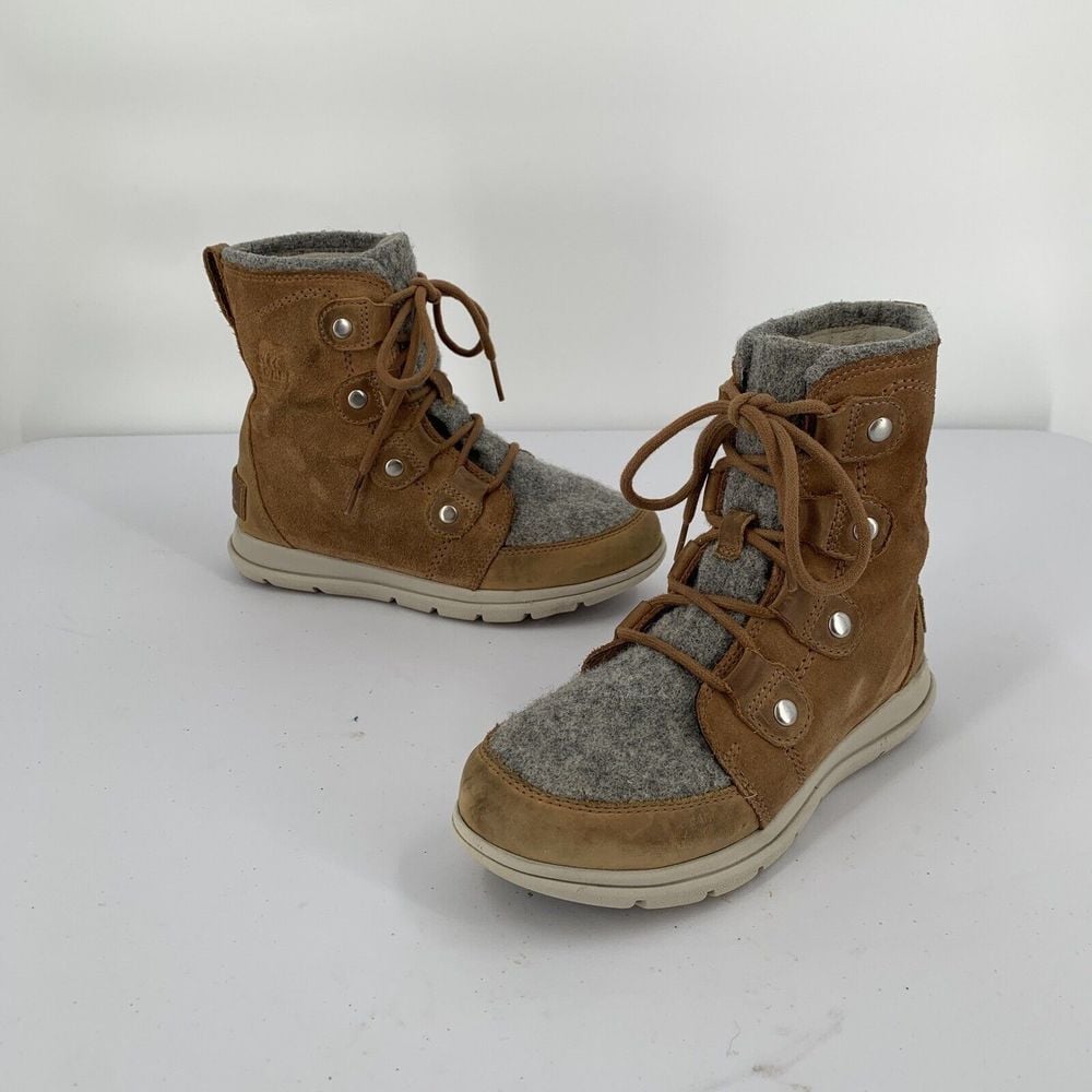 Sorel Explorer Joan Boots, Camel Brown & Gray M, Women's 6.5 EUR 37.5 Snow EUC