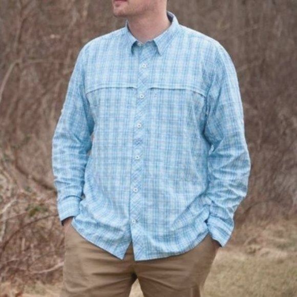 Simms Plaid Fishing‎ Outdoors Blue Button Shirt NWT Size Small