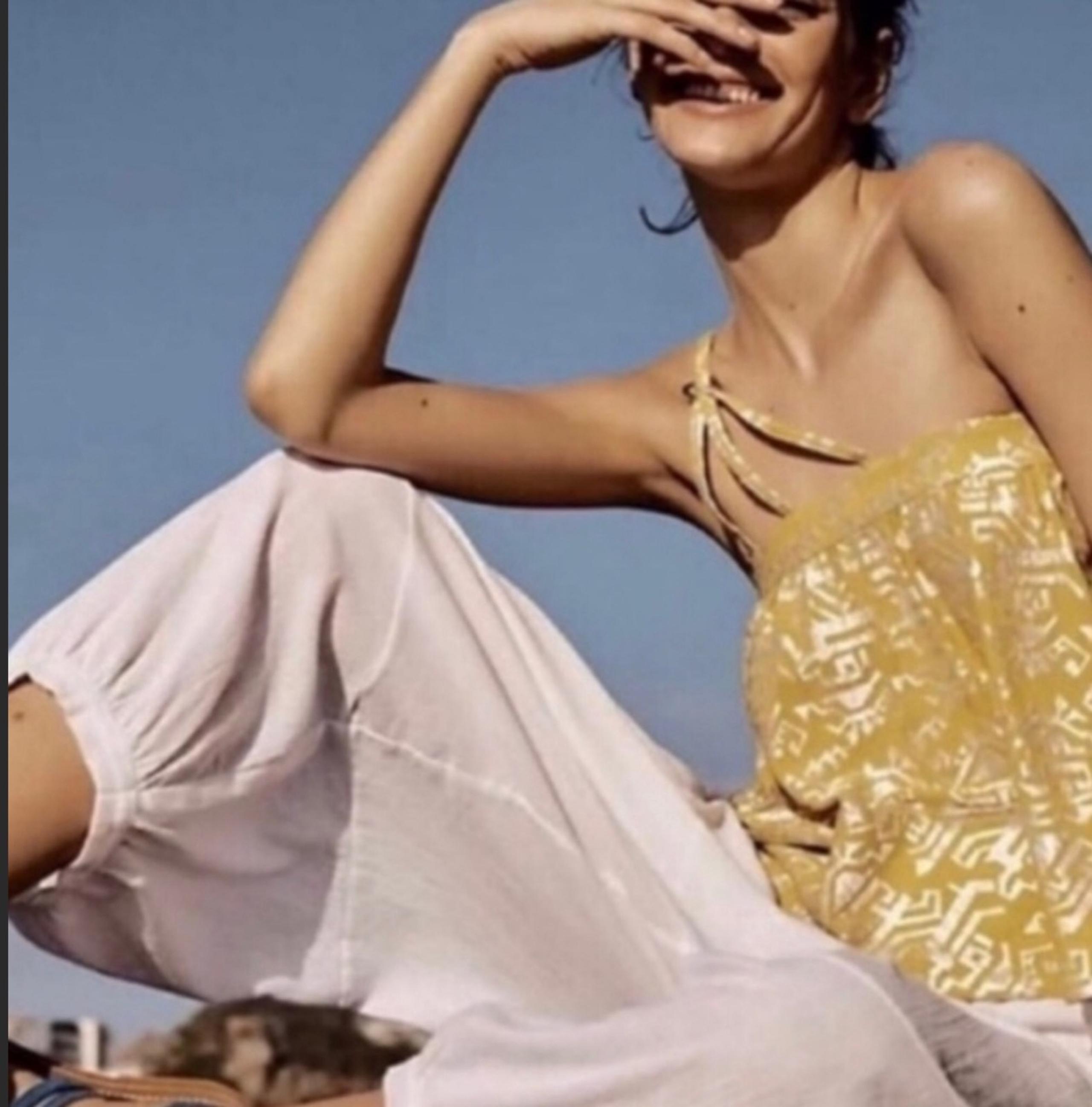 one shoulder Anthropologie gold top L