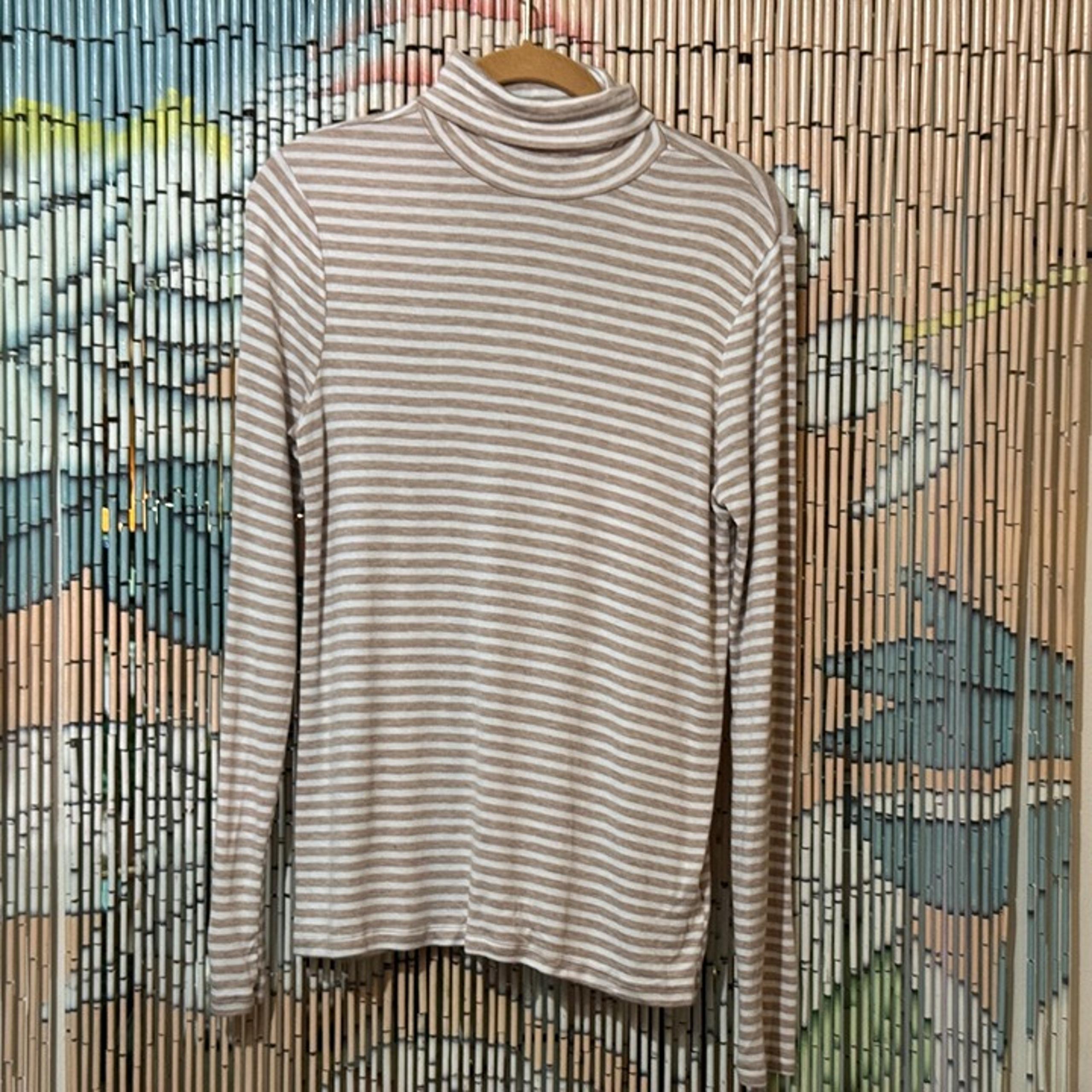 Gap Cozy Ribbed Long Sleeve Modal Blend Turtleneck, Oatmeal Stripe, Large