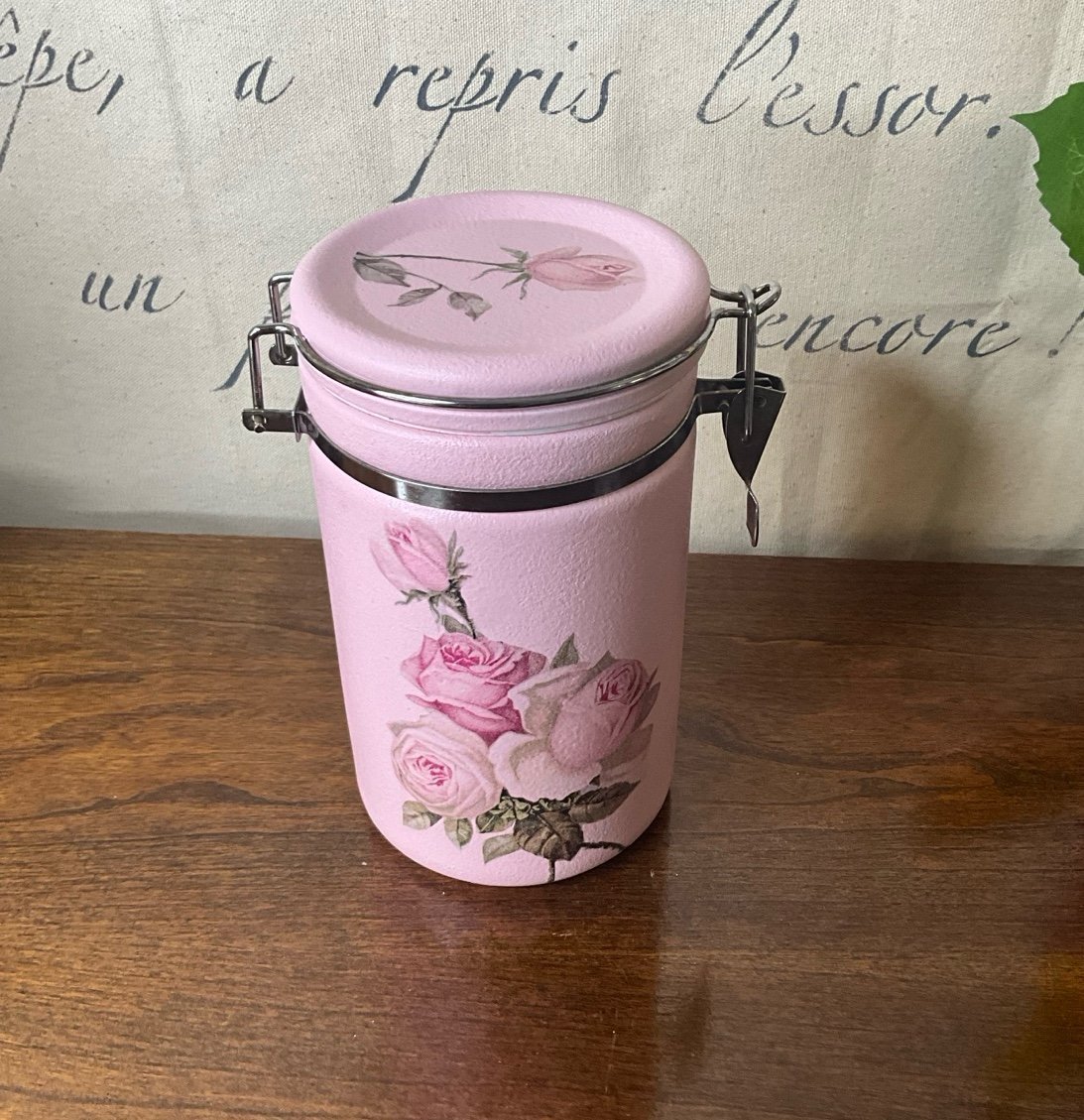 Kitchen canister organizer pink roses