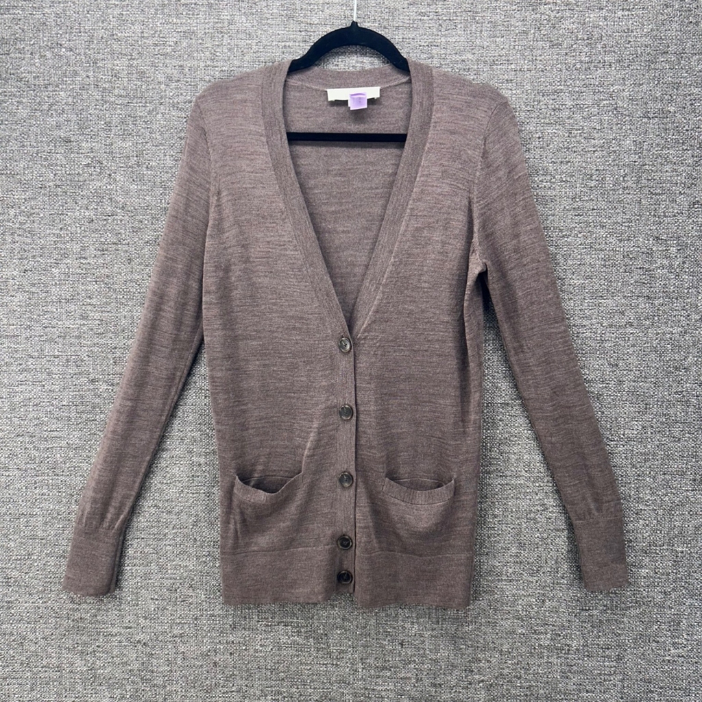 LOFT Womans Cardigan Size M Wool Blend Sweater Knit Long Sleeve Brown Casual