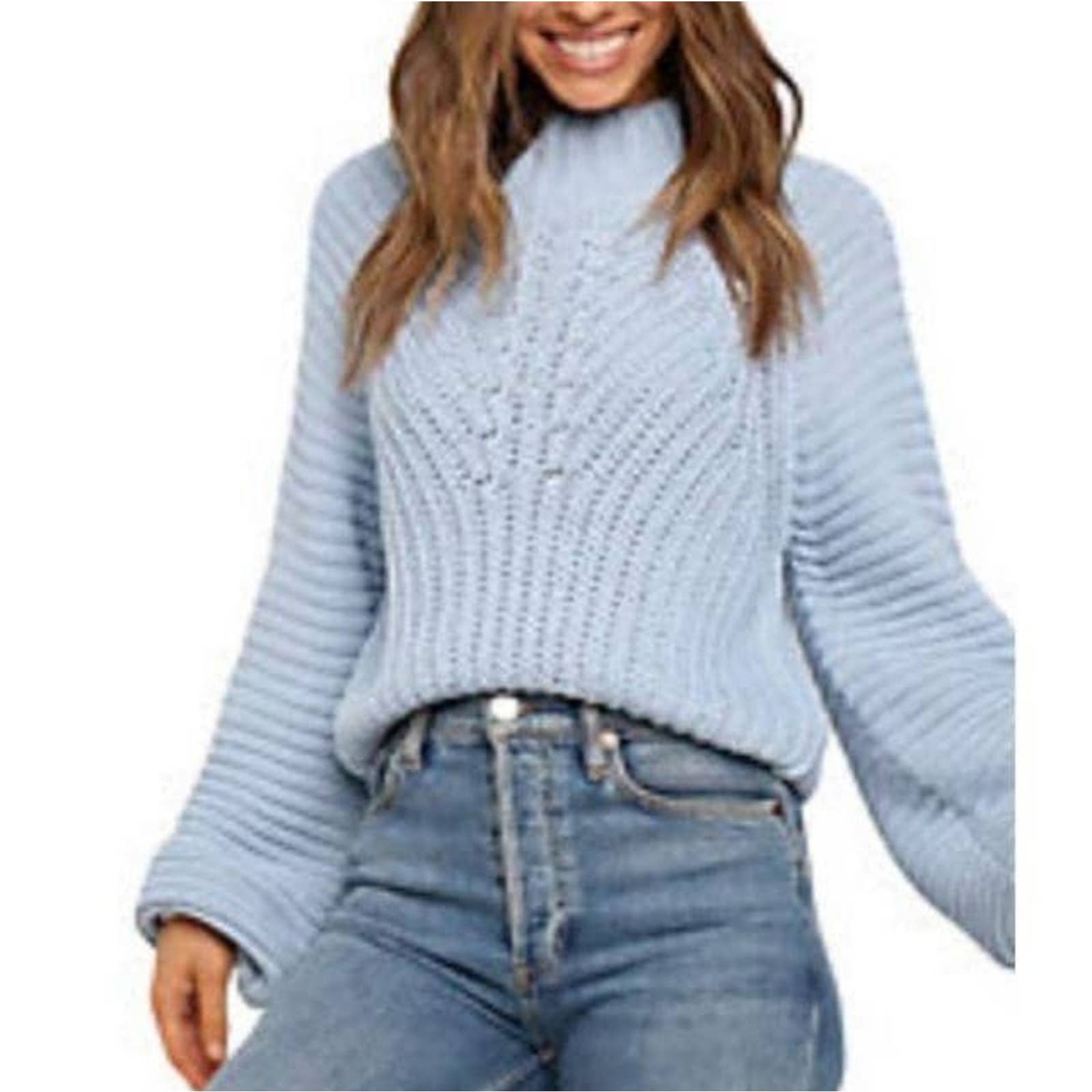 NWT LUNA TUCCINI Baby Blue Cable Knit Oversized Sweater