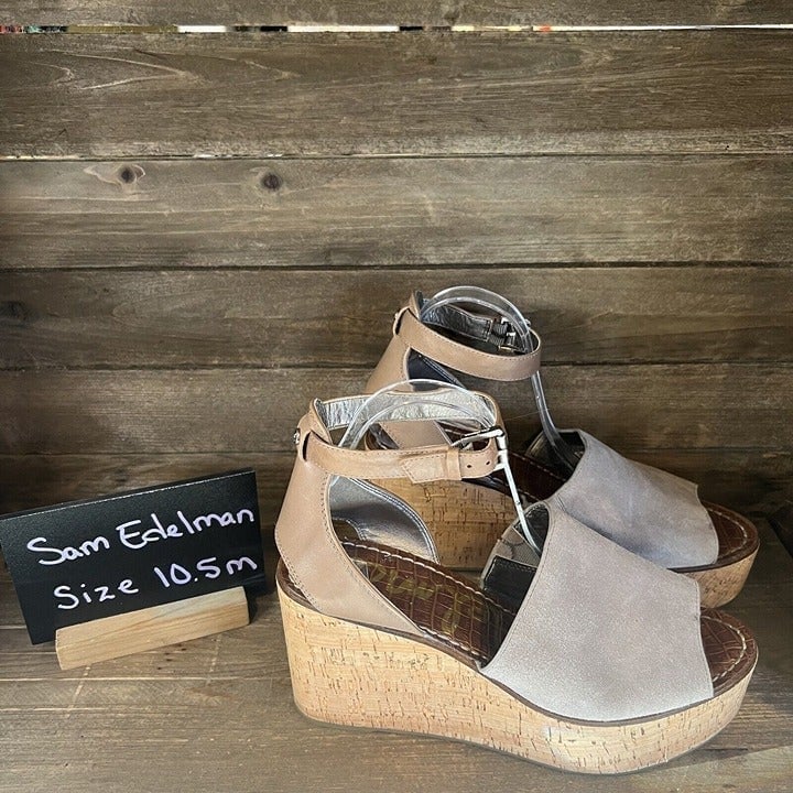 Womens Sam Edelman Gray Suede Wedge Heels Shoes Size 10.5 M GUC