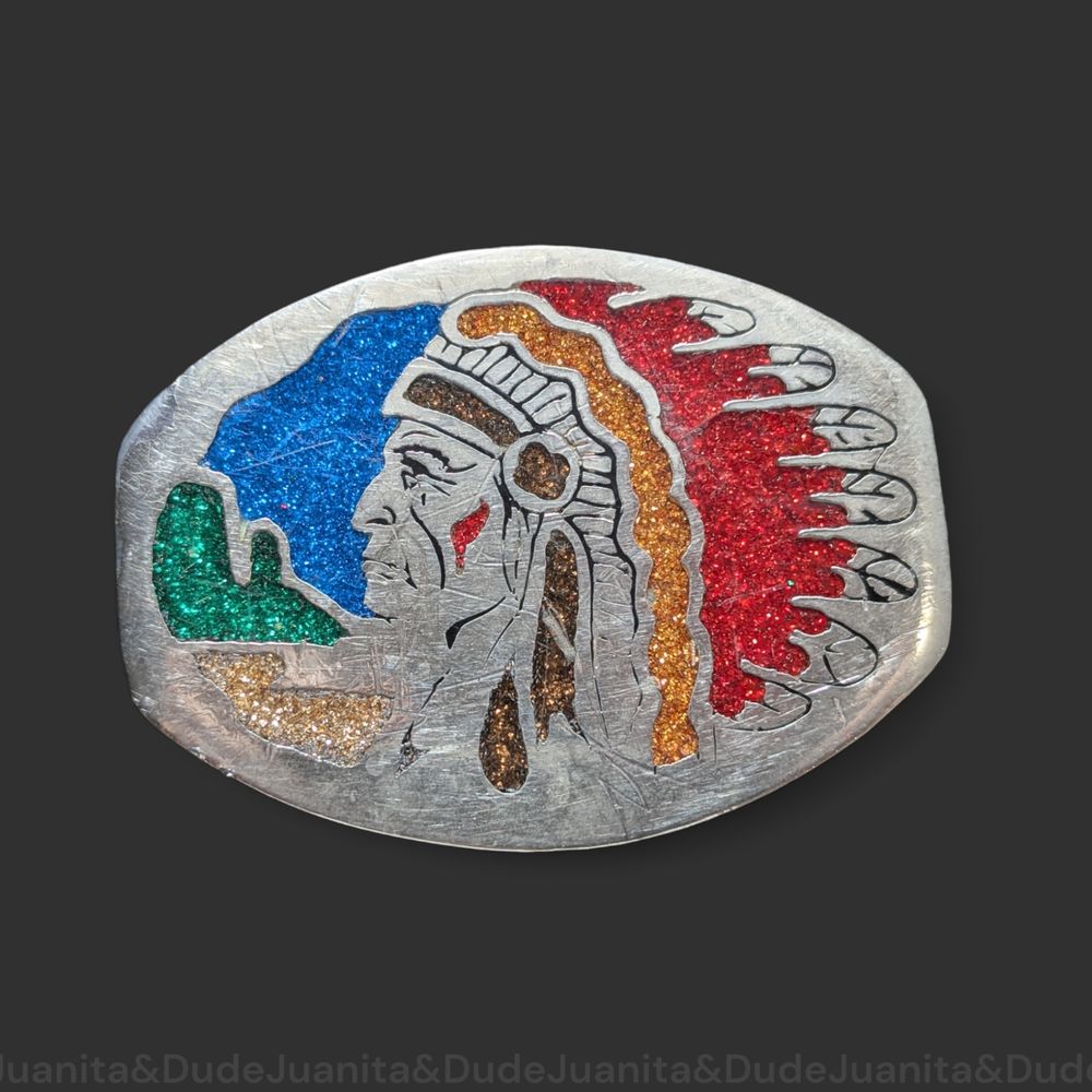 Vintage Native American Inspired Chief Belt Buckle Southwest Design