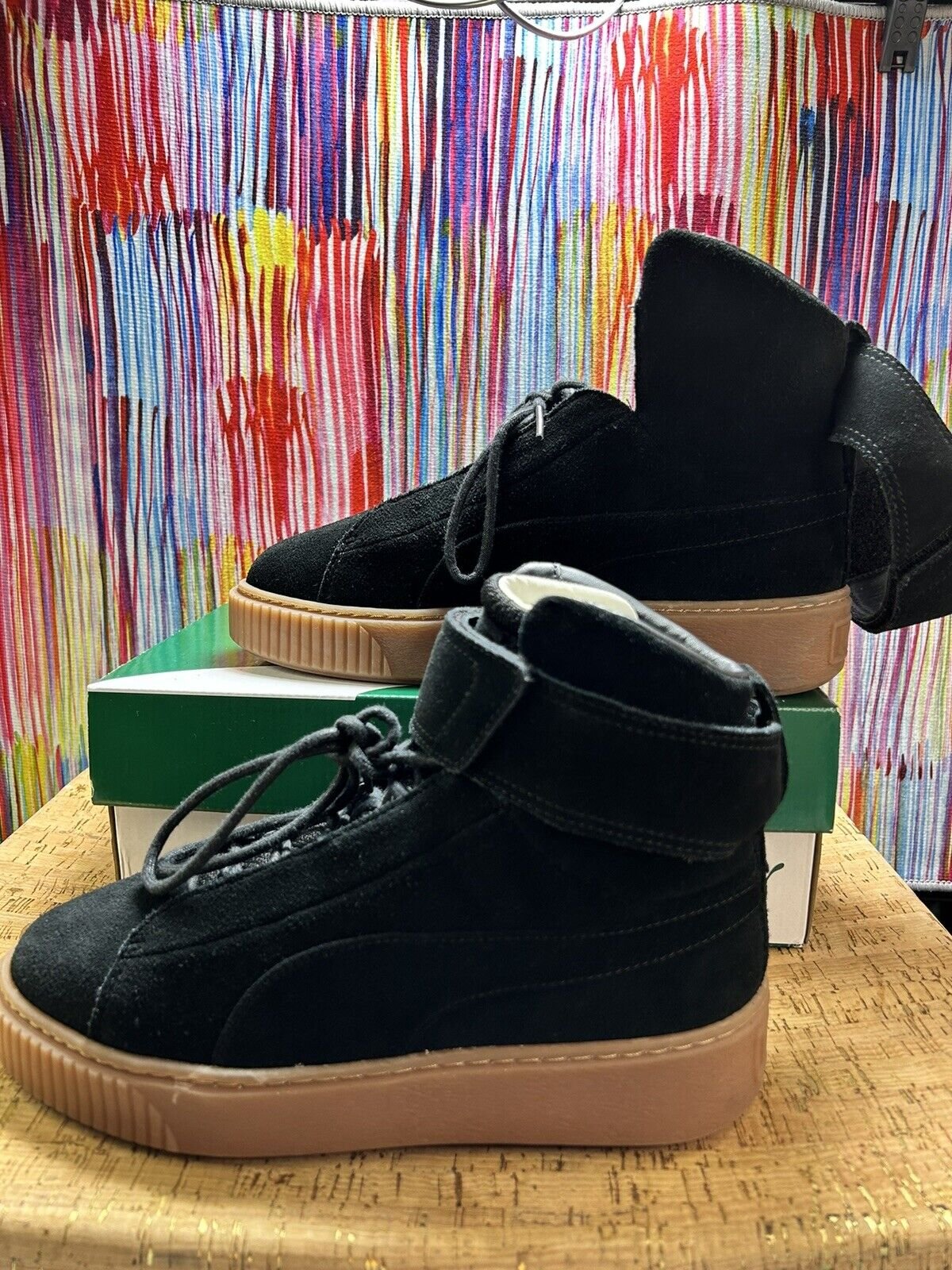 Size 8 W - PUMA Platform Suede Black Strap Great Condition