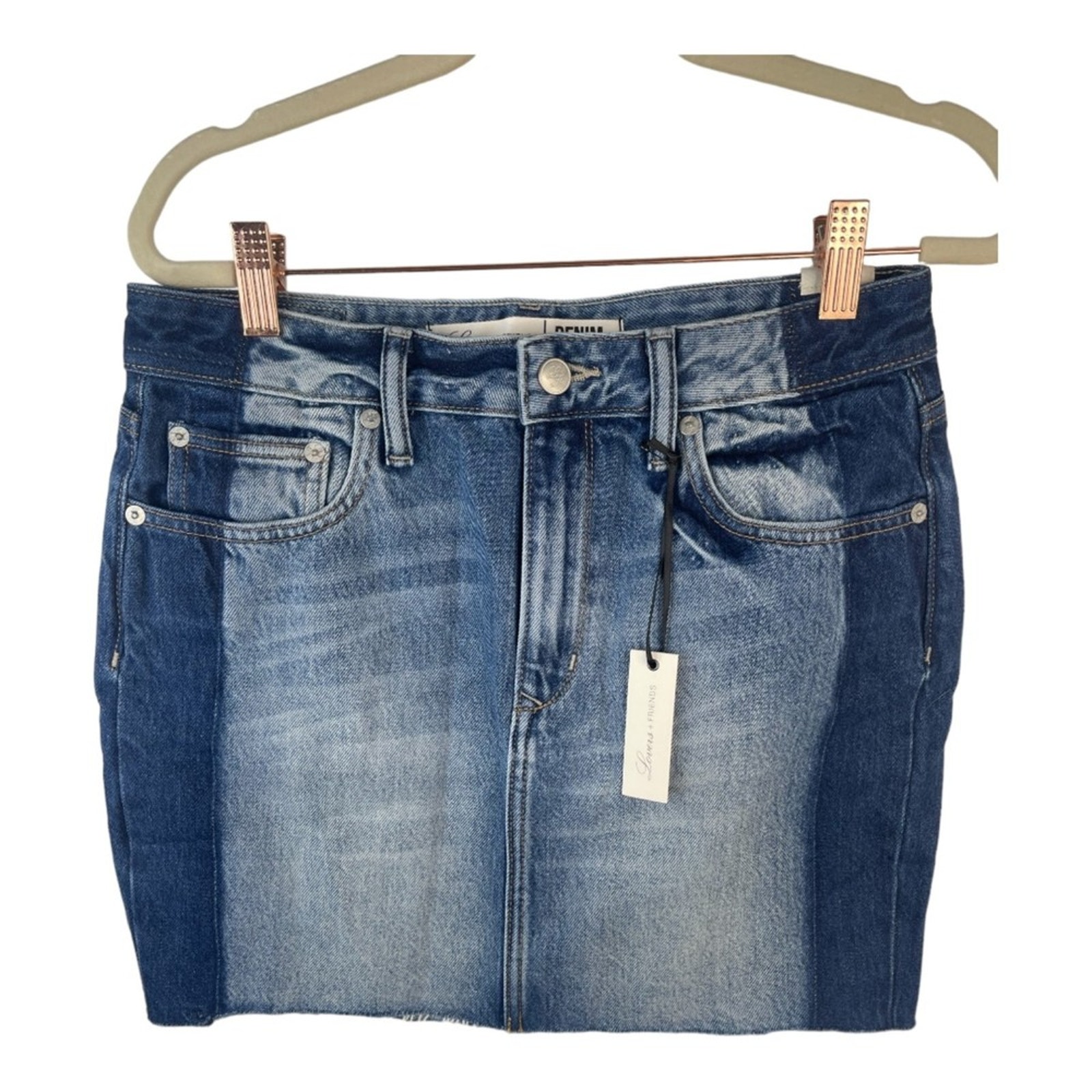 Lovers + Friends Elijah Denim Mini Skirt Frayed Raw Hem Del Ray Blue Size 27