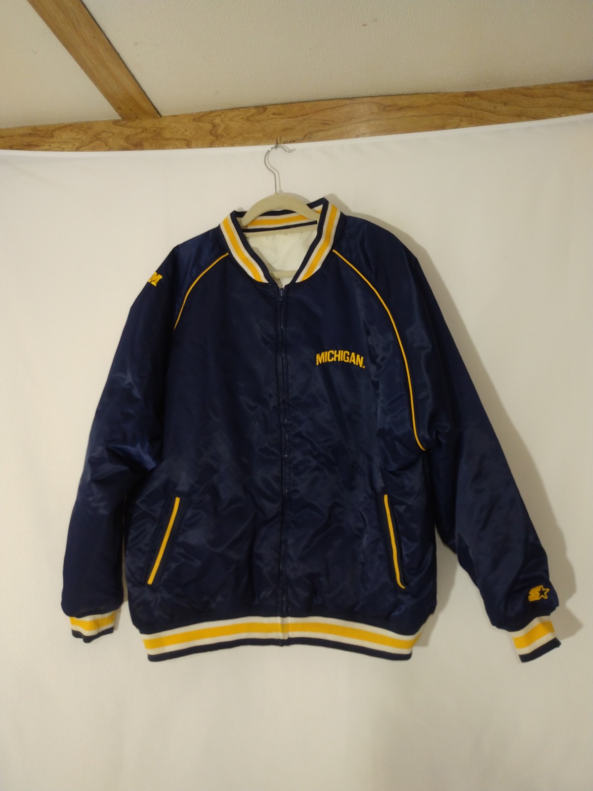 Mens Vintage Michigan Starter Embroidered Reversible Bomber Jacket Sz XL