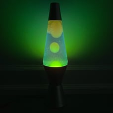 Lava Lite Motion & Glitter Lamp 14.5” Blue Liquid Green Wax Brushed Aluminum