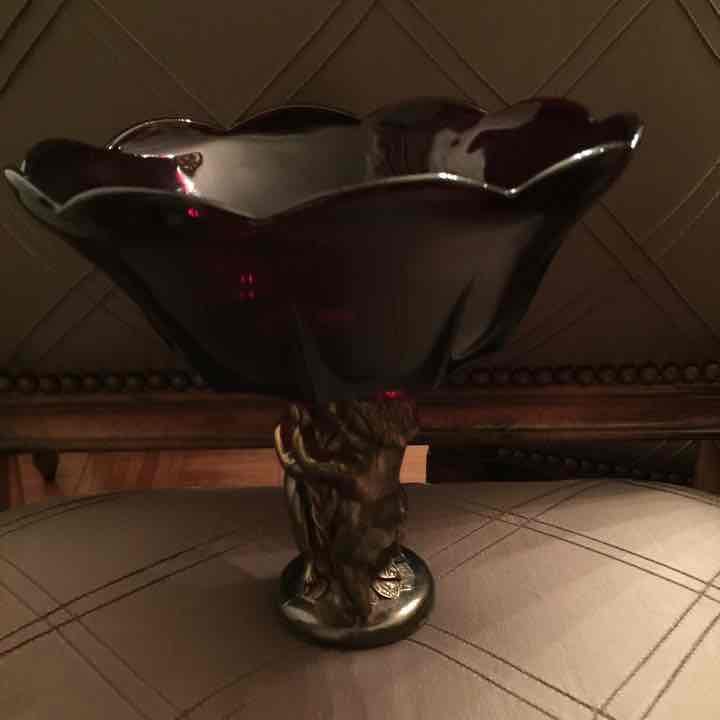 Antique Ruby Glass Vase on a Stand