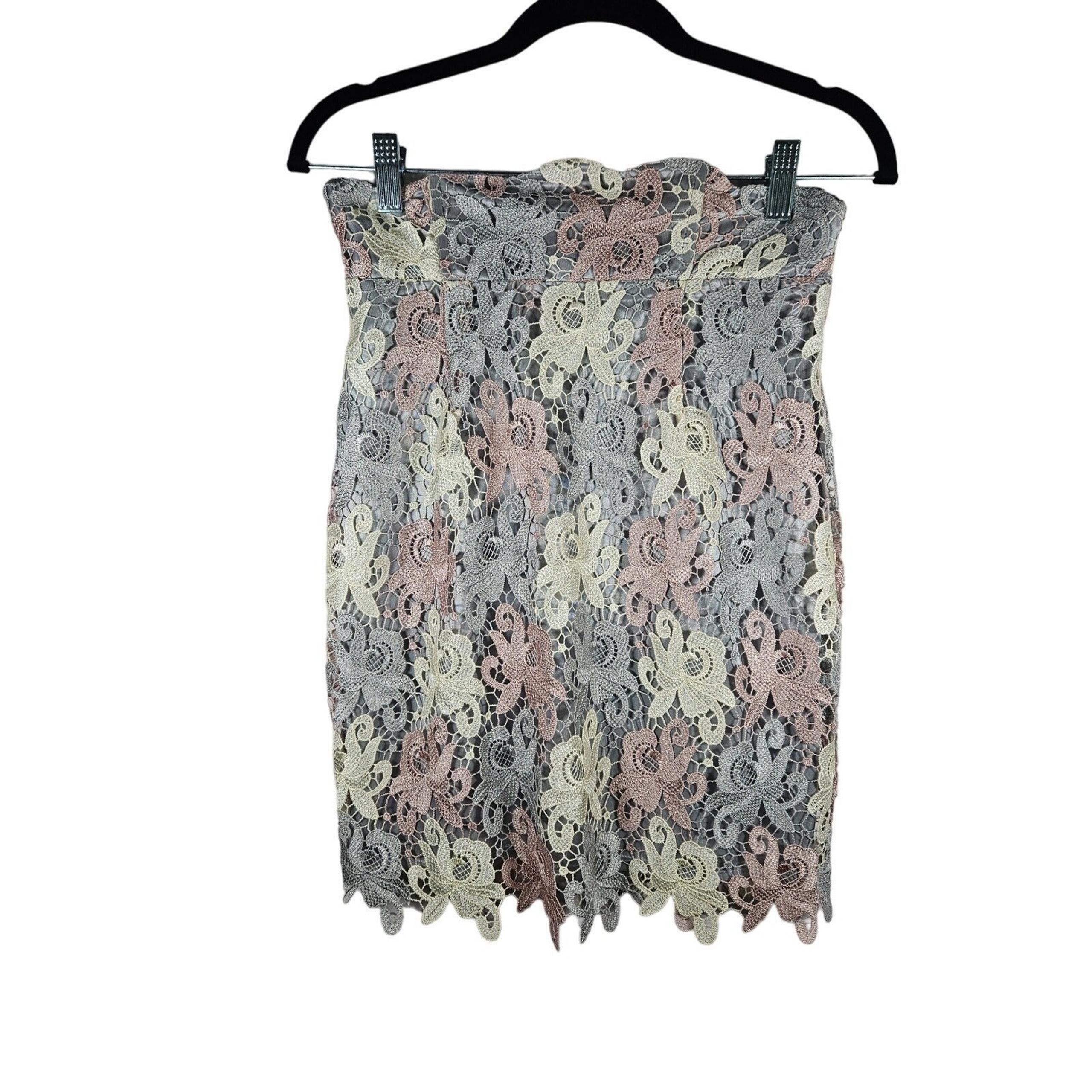 Akira Women's Skirt Purple Pink Floral Crochet Lined Size Medium