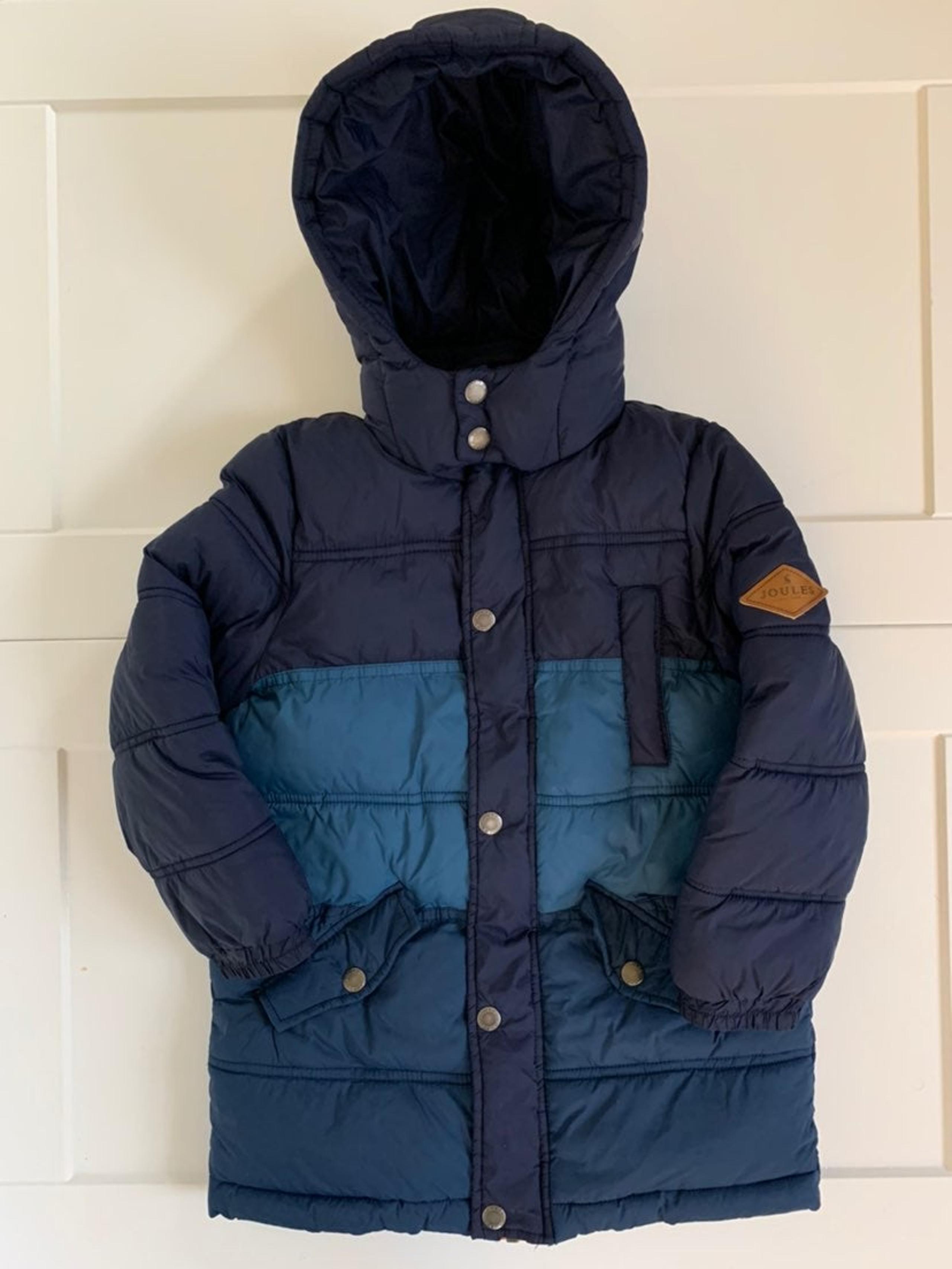 Joules jacket parka boys colour block blue coat hood