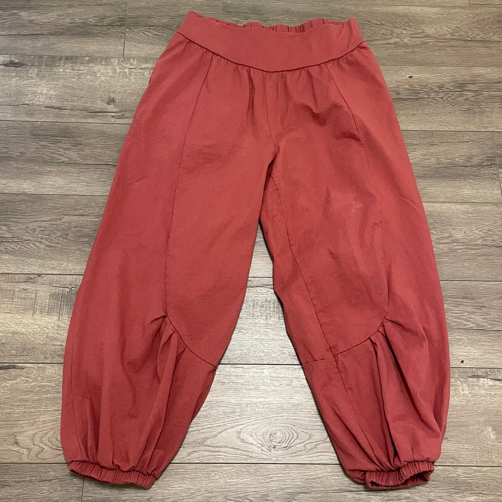FP Free People Beach Pants Womens Elastic Waist Harem Parachute Rust Orange Sz