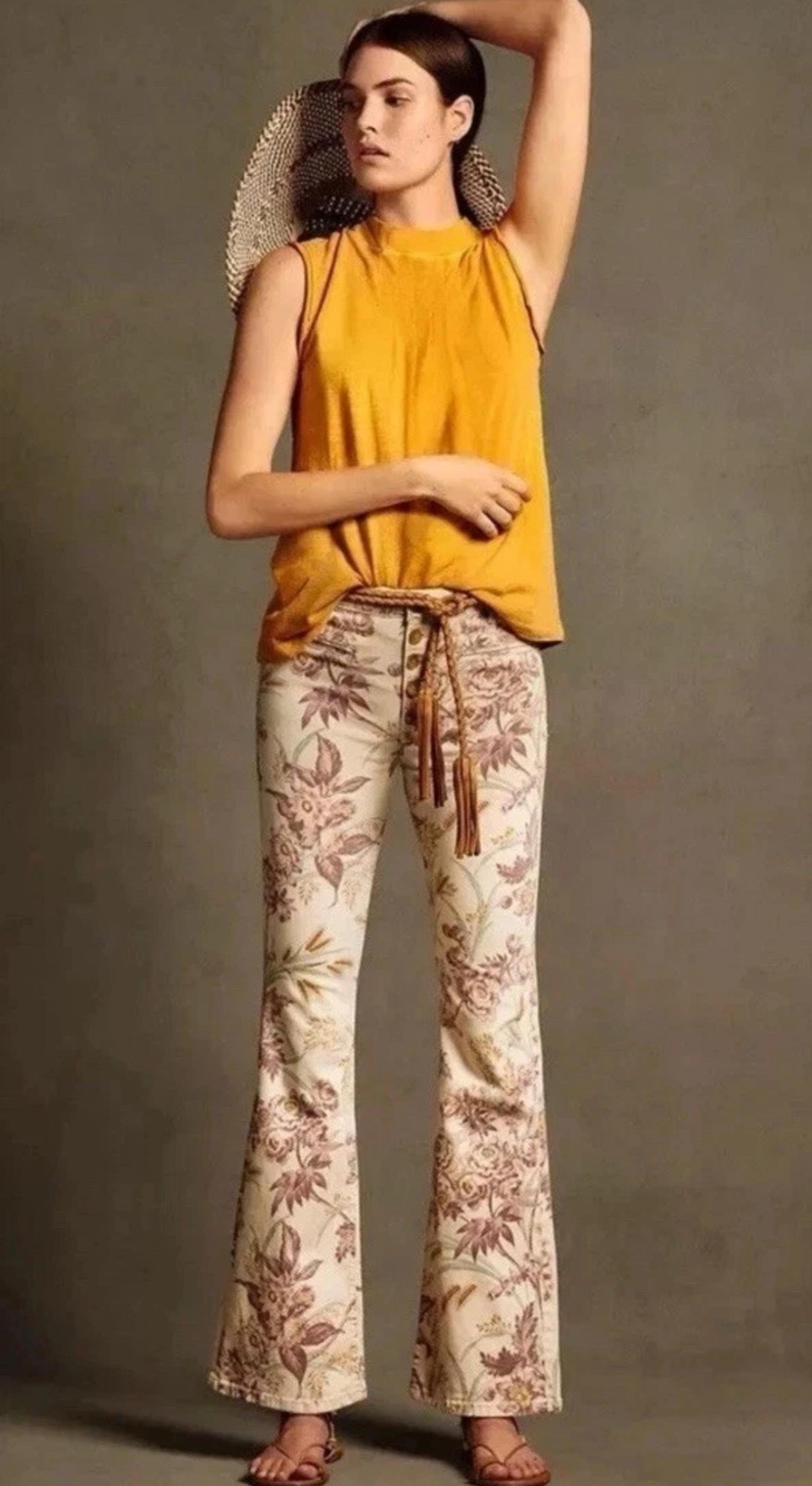 Pilcro Floral Print High Rise Trouser/Jeans Bootcut Womens 29 Boho - Anthropologie