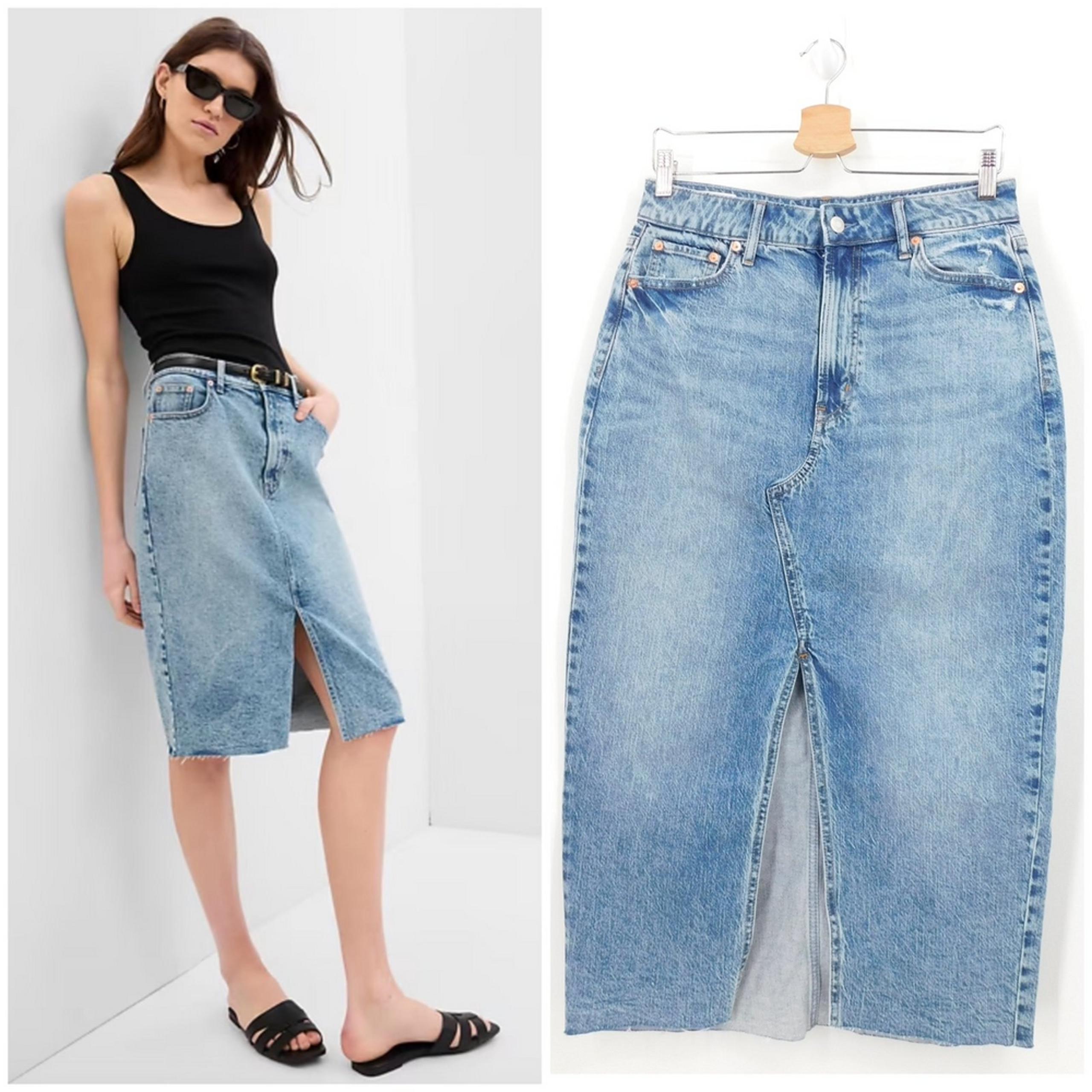Gap Women's High Rise Pencil Denim Midi Skirt with Washwell Size 29/8 Retro