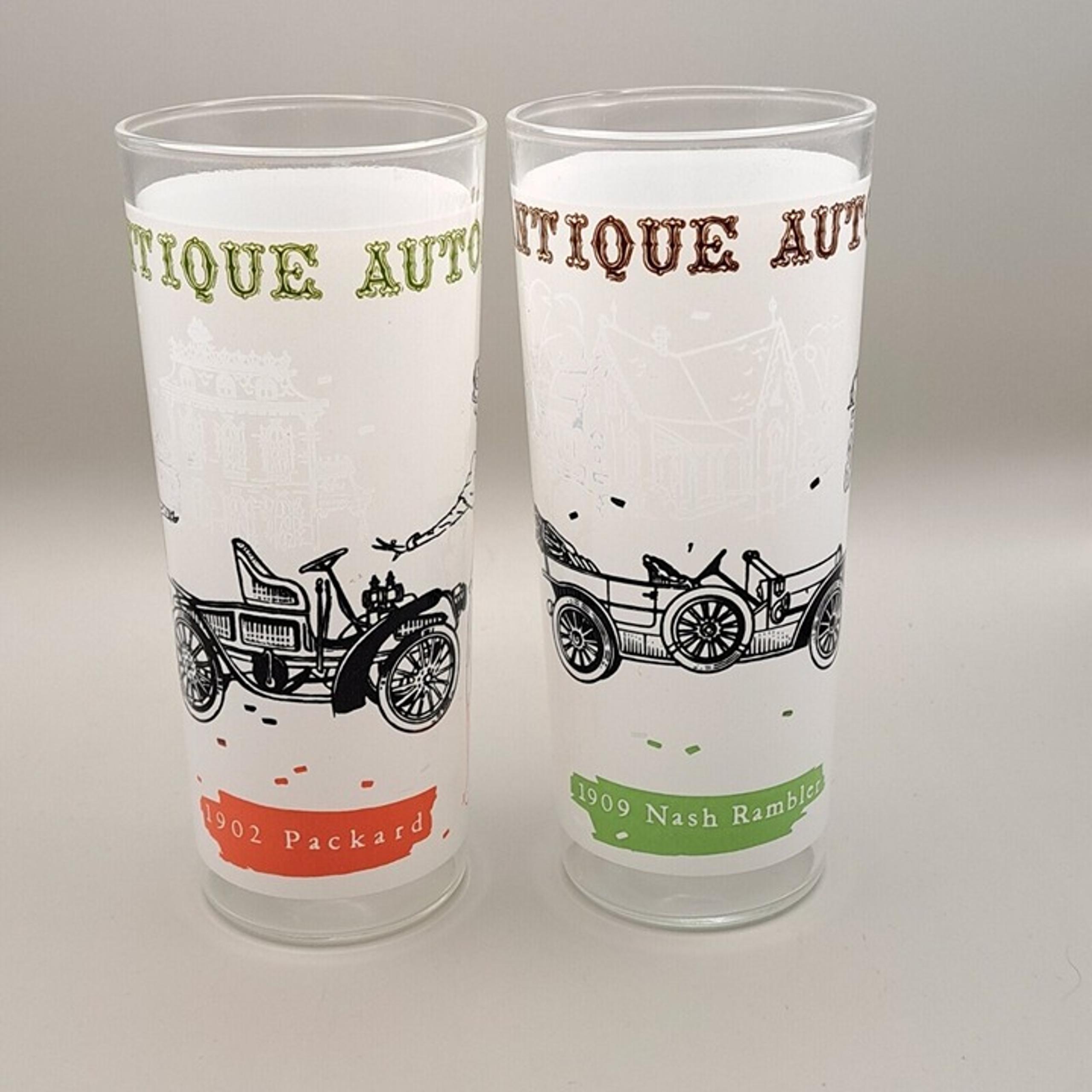 Anchor Hocking Antique Autos Highball Glasses Lot 1902 Packard 1909 Nash Rambler