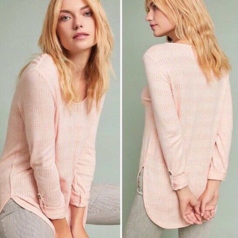 Anthro Akemi & Kin Oversized Peach Long Lightweight Open Knit Sweater Small