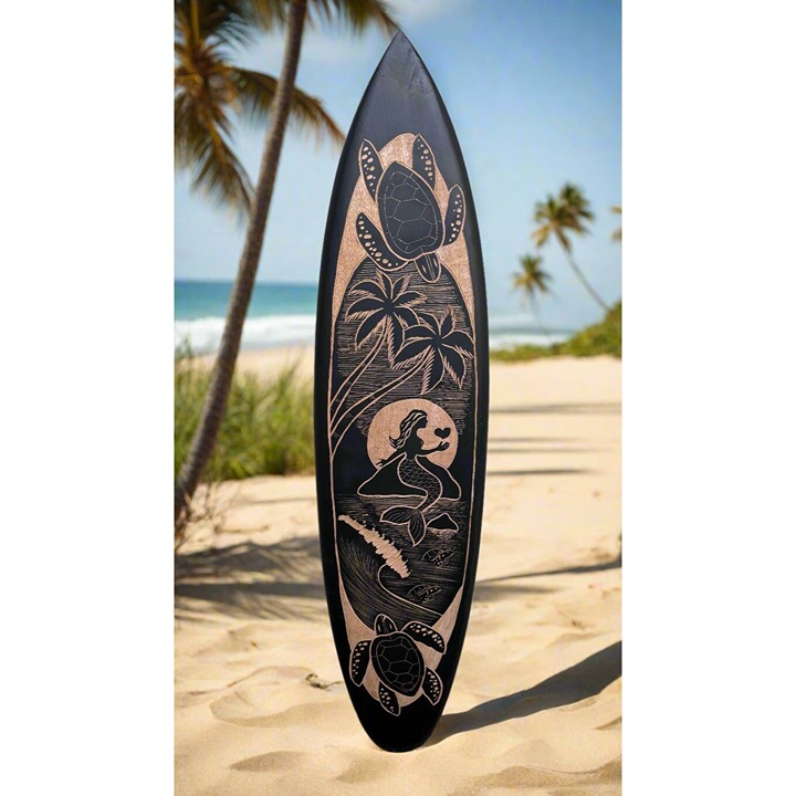 Mermaid and Sea Turtle Moon Light Surfboard Wall Decor 39 x 10