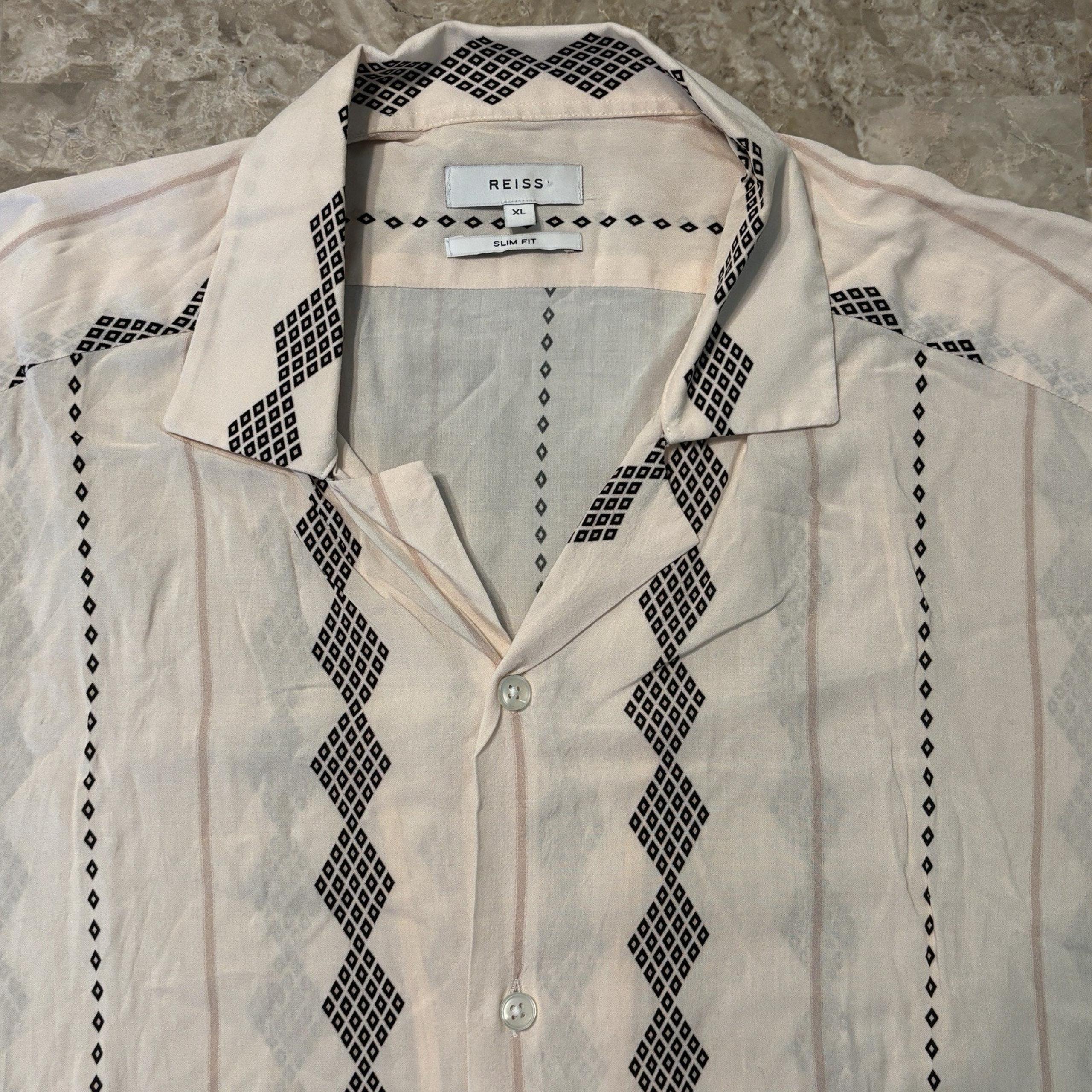 Reiss Shirt Mens XL Slim Fit Hawaiian Short Sleeve Viscose Lightweight Flowy