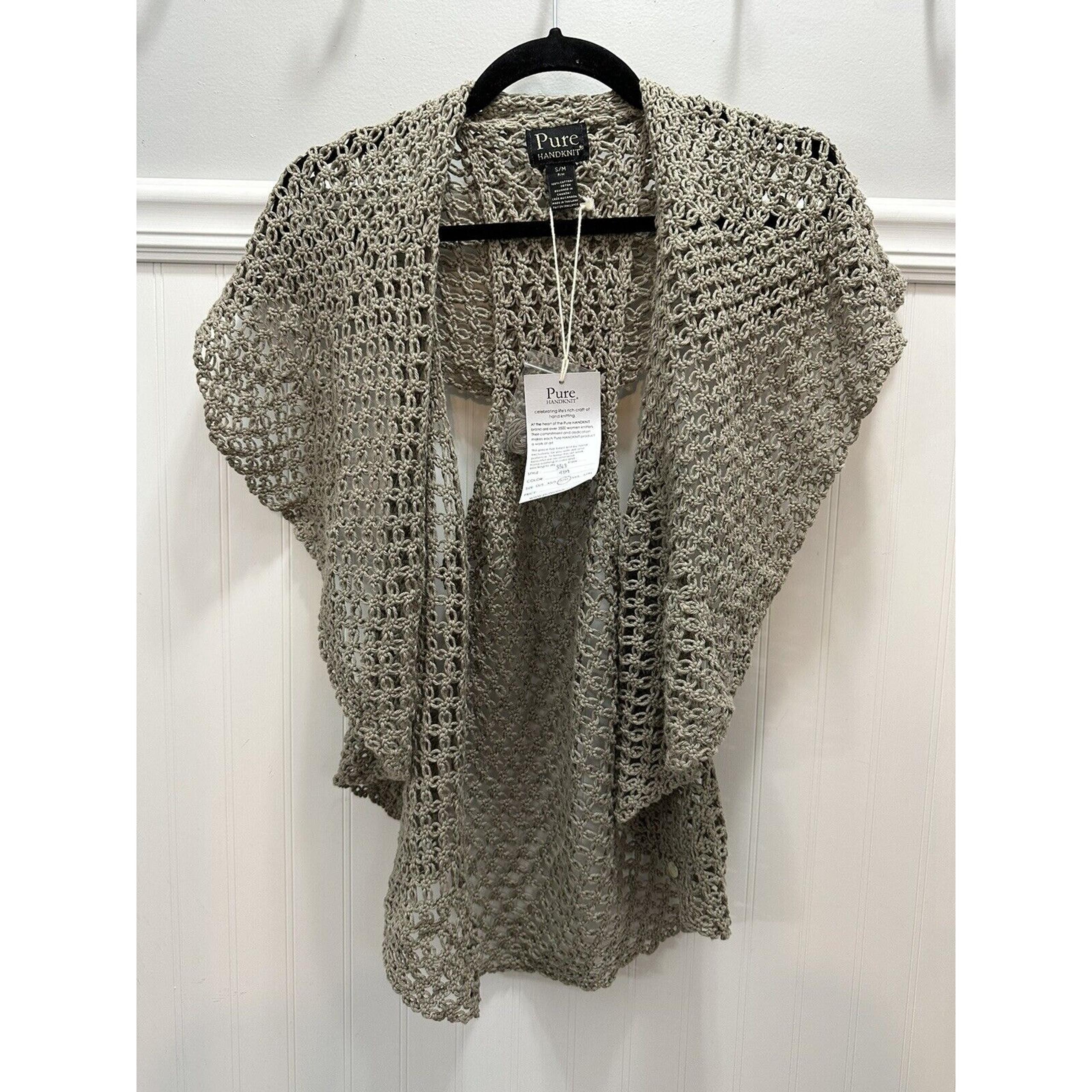Pure HandKnit Vest Womens Small/Medium Taupe Open Sweater Style 3363 NEW