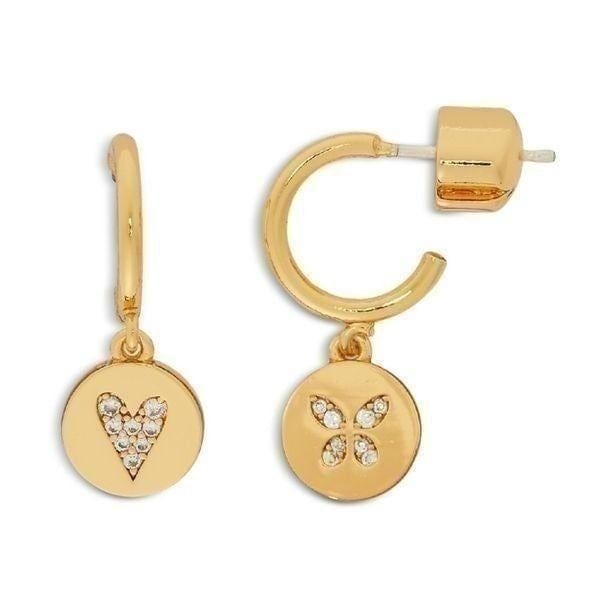NWT Kate Spade pave heart and butterfly mist matched Huggies drop earrings F2