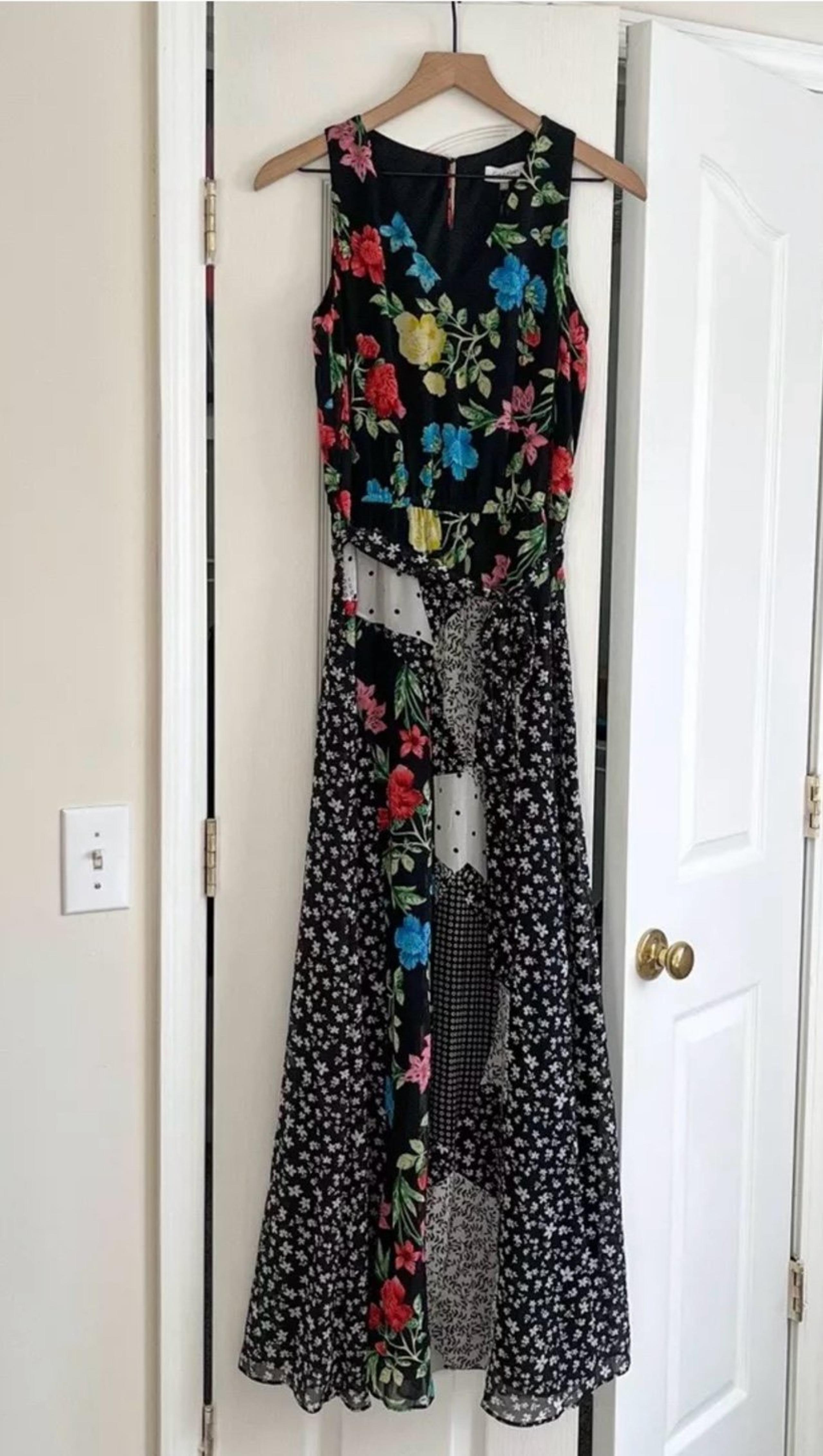 NWT ~ CALVIN KLEIN Black Patchwork Sleeveless A Line Maxi Dress Women’s Medium