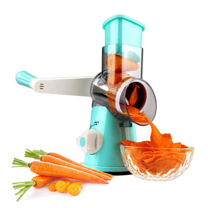 Manual Round Mandoline Slicer Shredder Rotary Cheese Grater Vegetable Cutter Aid