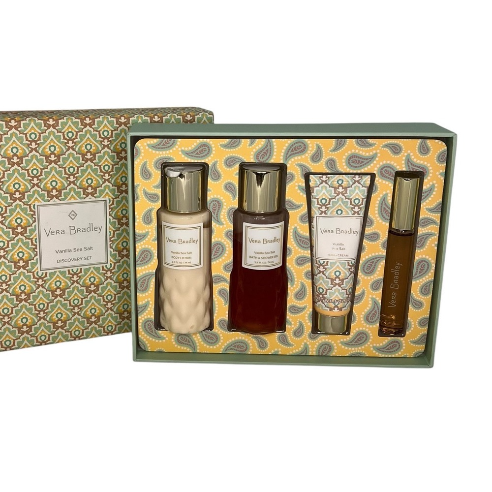 Vera Bradley VANILLA SEA SALT Discovery GIFT Set Bath Gel Hand Cream RollerBall