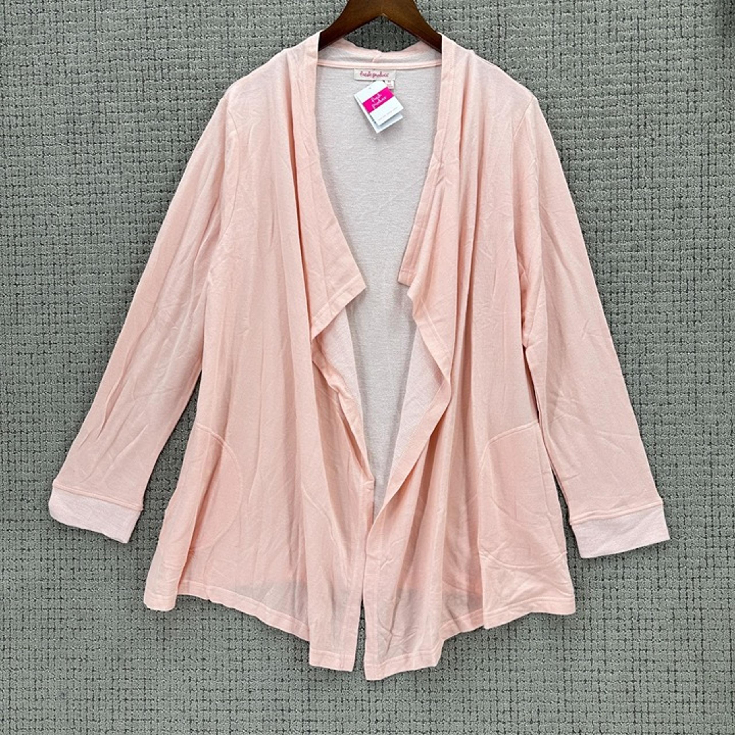 Fresh Produce Weekender Cardigan Womens Size M Blush Pink Open Front Pockets NWT