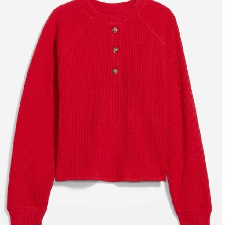 NWT OLD NAVY Plush Waffle-Knit Henley Top Color: Robbie Red SIZE X-LARGE Produ