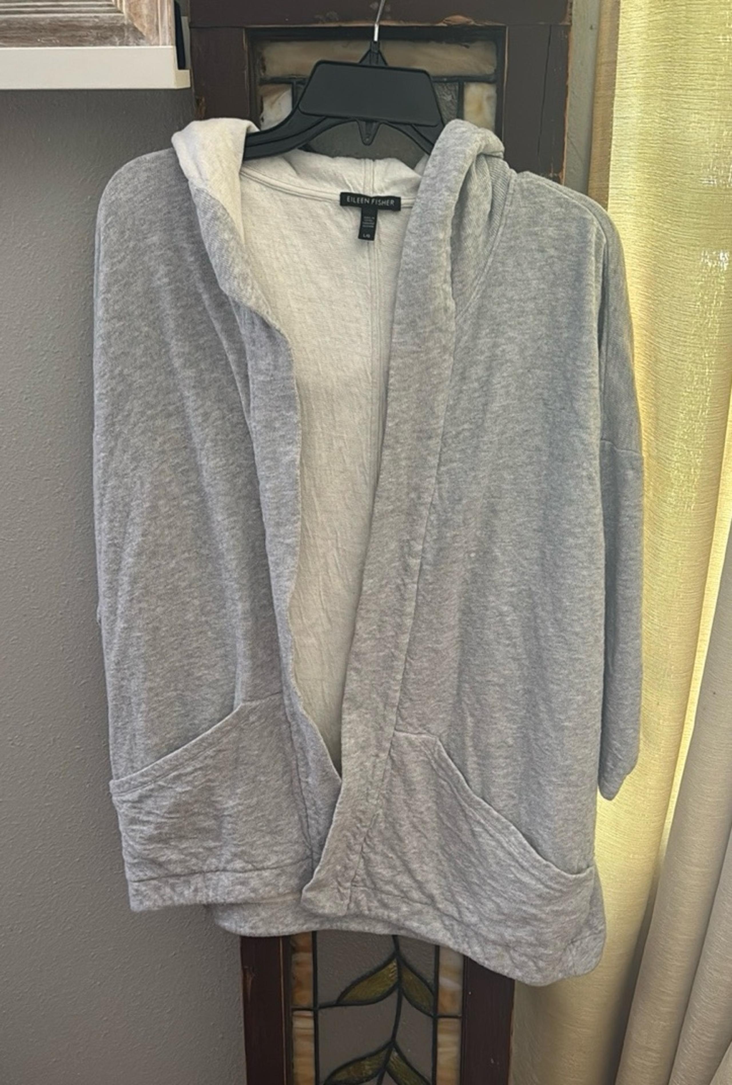 Eileen Fisher Light Gray Hooded Cardigan