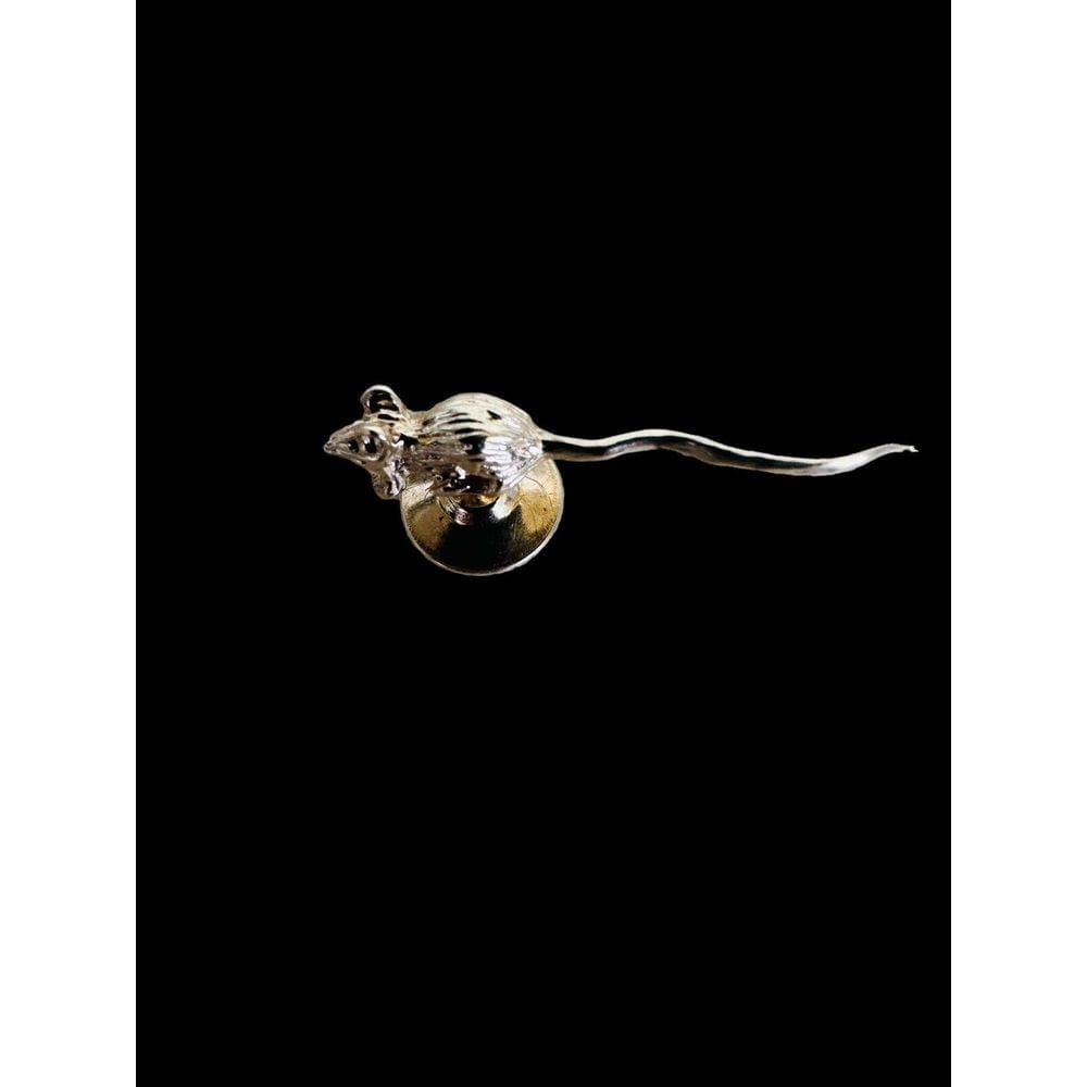 VTG Little Tiny Mouse 3/4 Long Tail Pin 14k Yellow Gold Pin Mini Ratatouille
