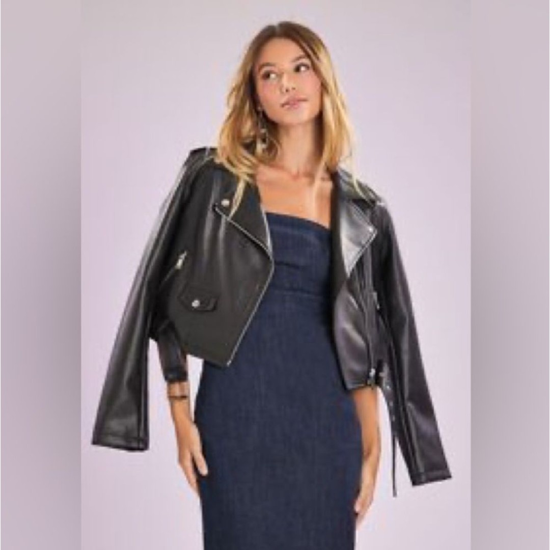 Forever 21 Black Faux Leather Moto Jacket - Size Medium