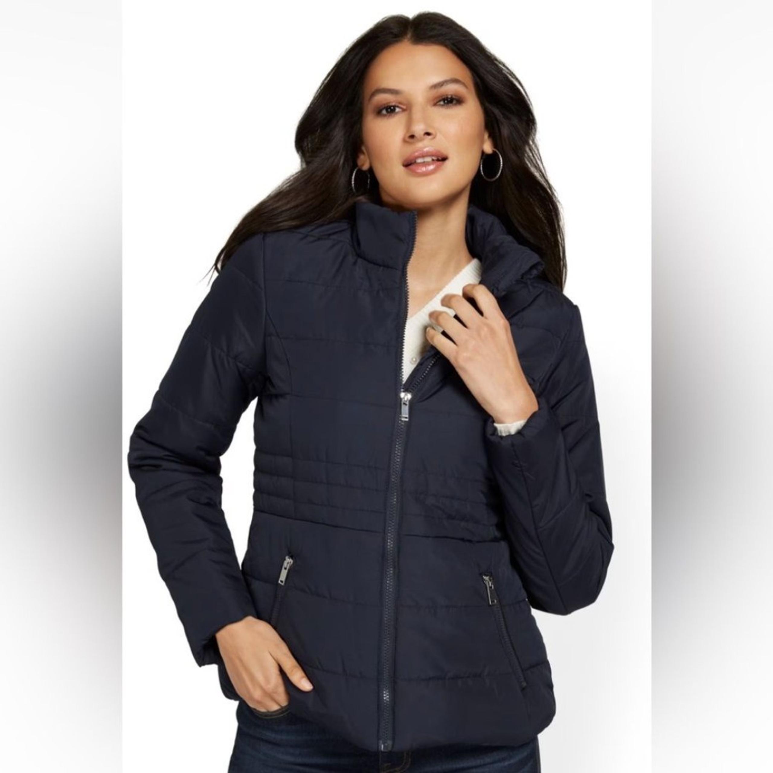 New York & Co. Navy Blue Seemed Puffer Jacket