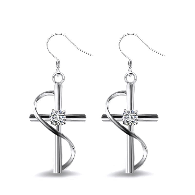 14K White Gold 1ct Solitaire Diamond Hanging Cross Earrings Silver Jewelry 14 K