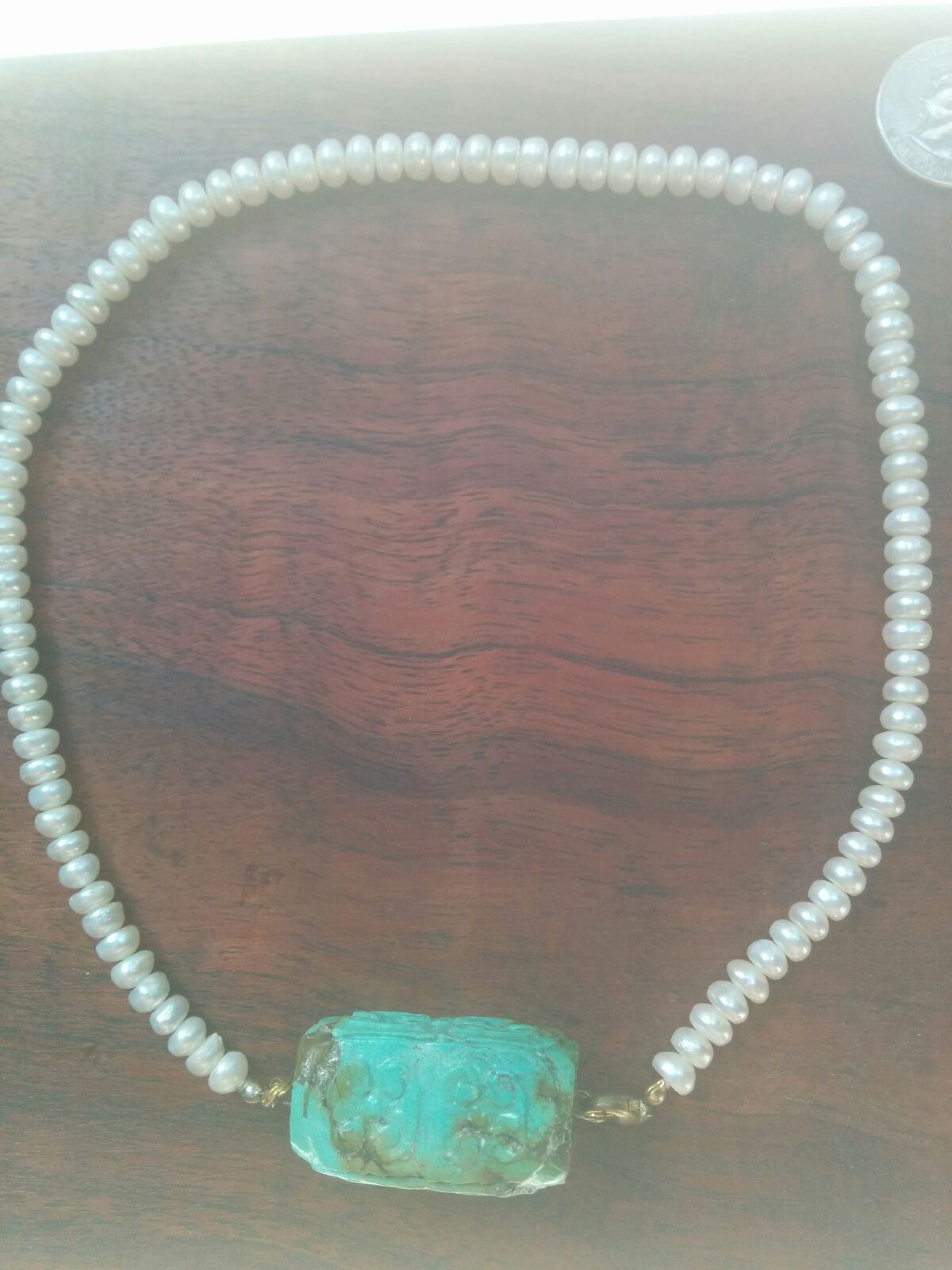 Natural White Pearl Necklace Turquoise