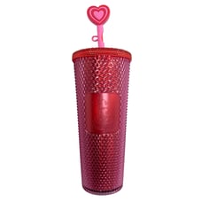 Starbucks Disneyland Red Pink Studded Heart Valentine's Day Cup Tumbler 24 oz