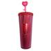 Starbucks Disneyland Red Pink Studded Heart Valentine's Day Cup Tumbler 24 oz