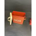 VTG RECTANGULAR CANISTERS SET SUGAR COFFEE TEA RED/CREAM 3 PEICES