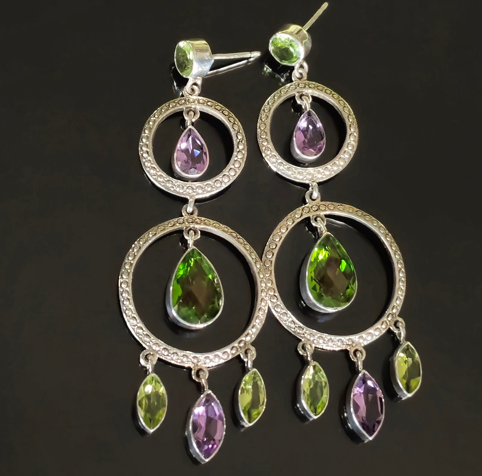 NICKY BUTLER 925 Sterling Silver One of a Kind Amethyst Peridot Earrings NWT 3