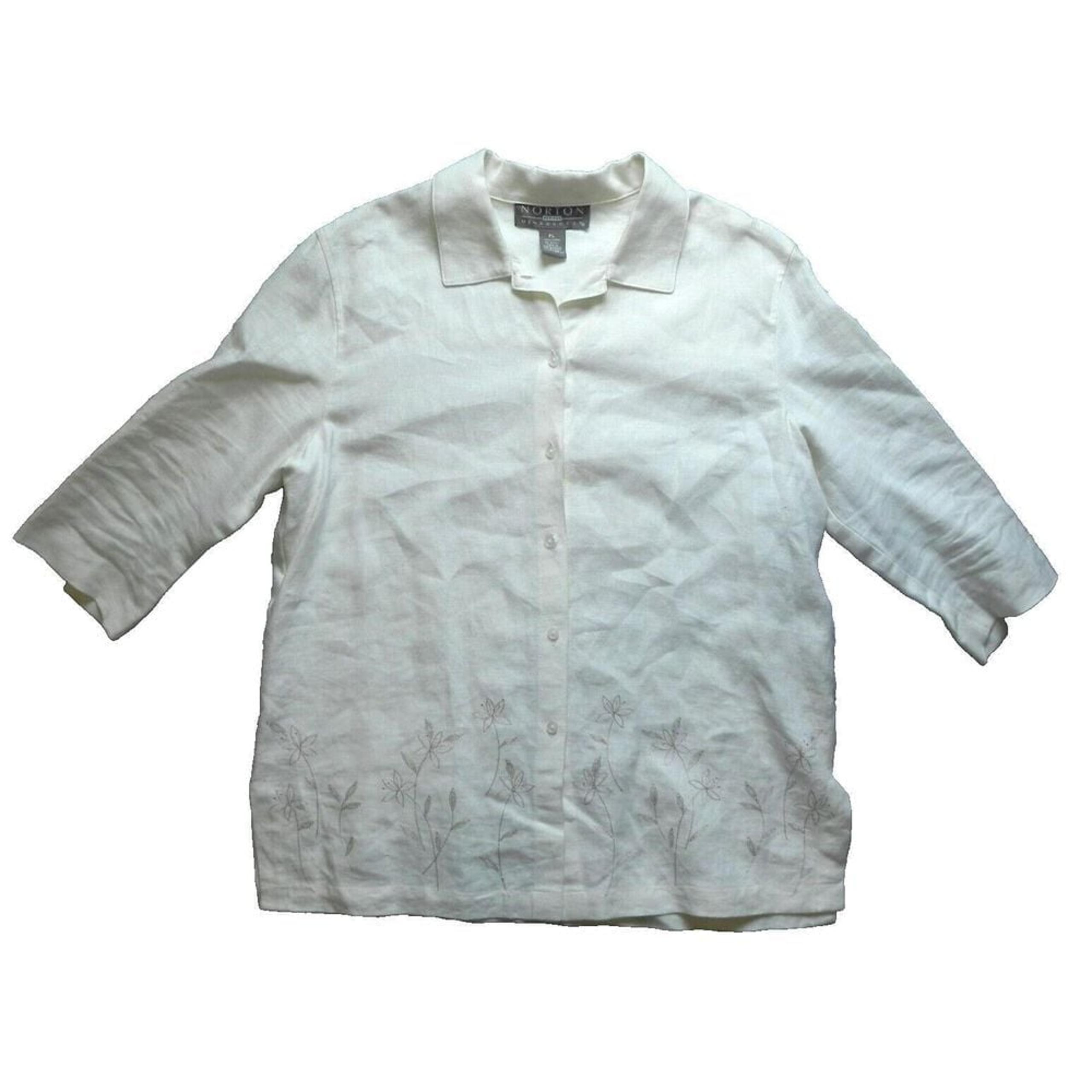 Norton McNaughton Shirt Womens PL Linen Button Up Blouse Collared Petite Lady