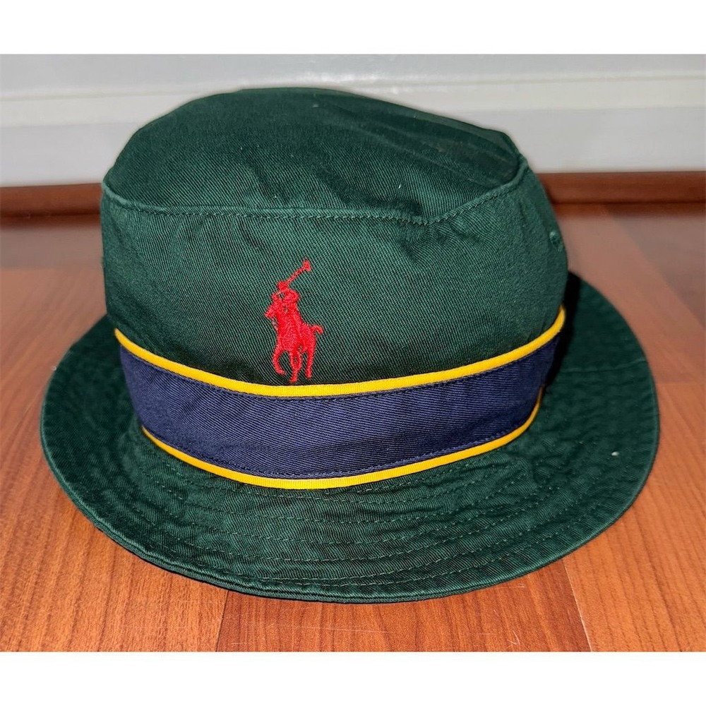 Polo Ralph Lauren Unisex Green Color-Blocked Bucket Hat S/M large pony logo NWT