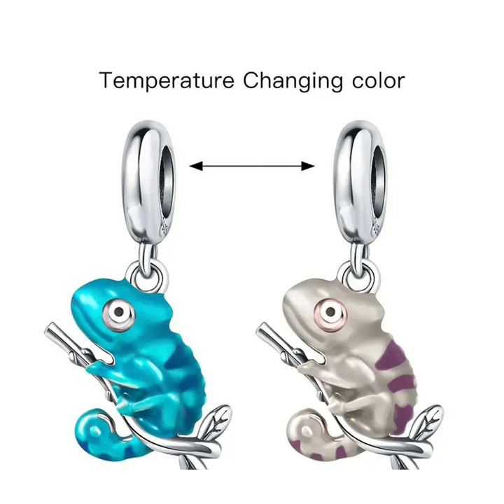 NWT Silver Temperature Changing 925 Sterling Silver Chameleon Charm Bead Gift