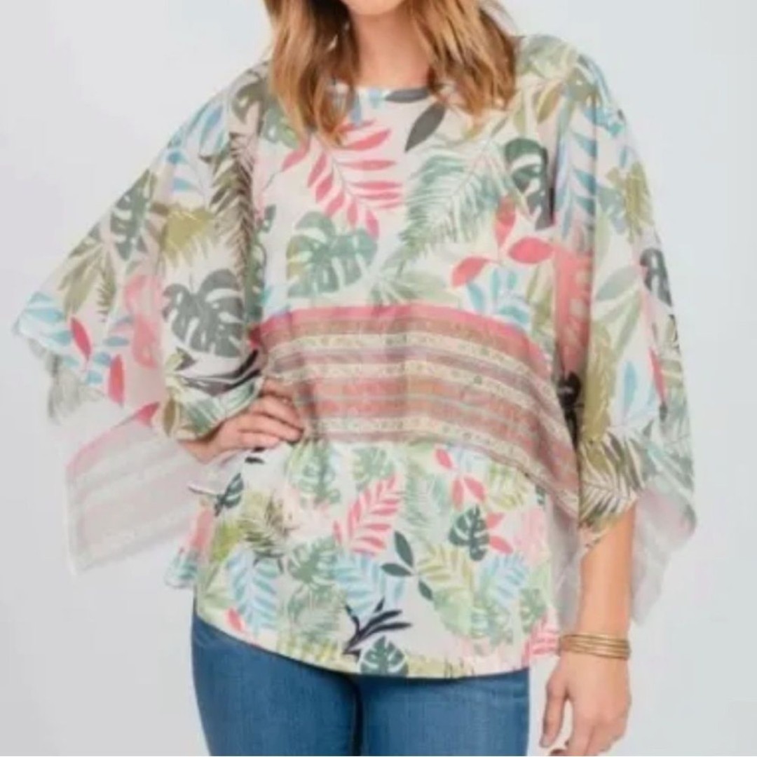 One World Chiffon Poncho & Tank Tropical Print - Size XXL