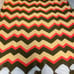Vtg Retro 70’s Orange Tan Green Chevron Afghan Blanket W/Pom Poms 46”x76”