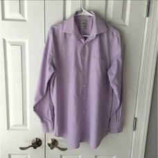 Peter Millar Mens Nanoluxe Purple Gingham Dress Shirt Long Sleeve Size 16 Long,